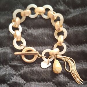 Cream Lucite And Brushed Gold Tone Charm Bracelet